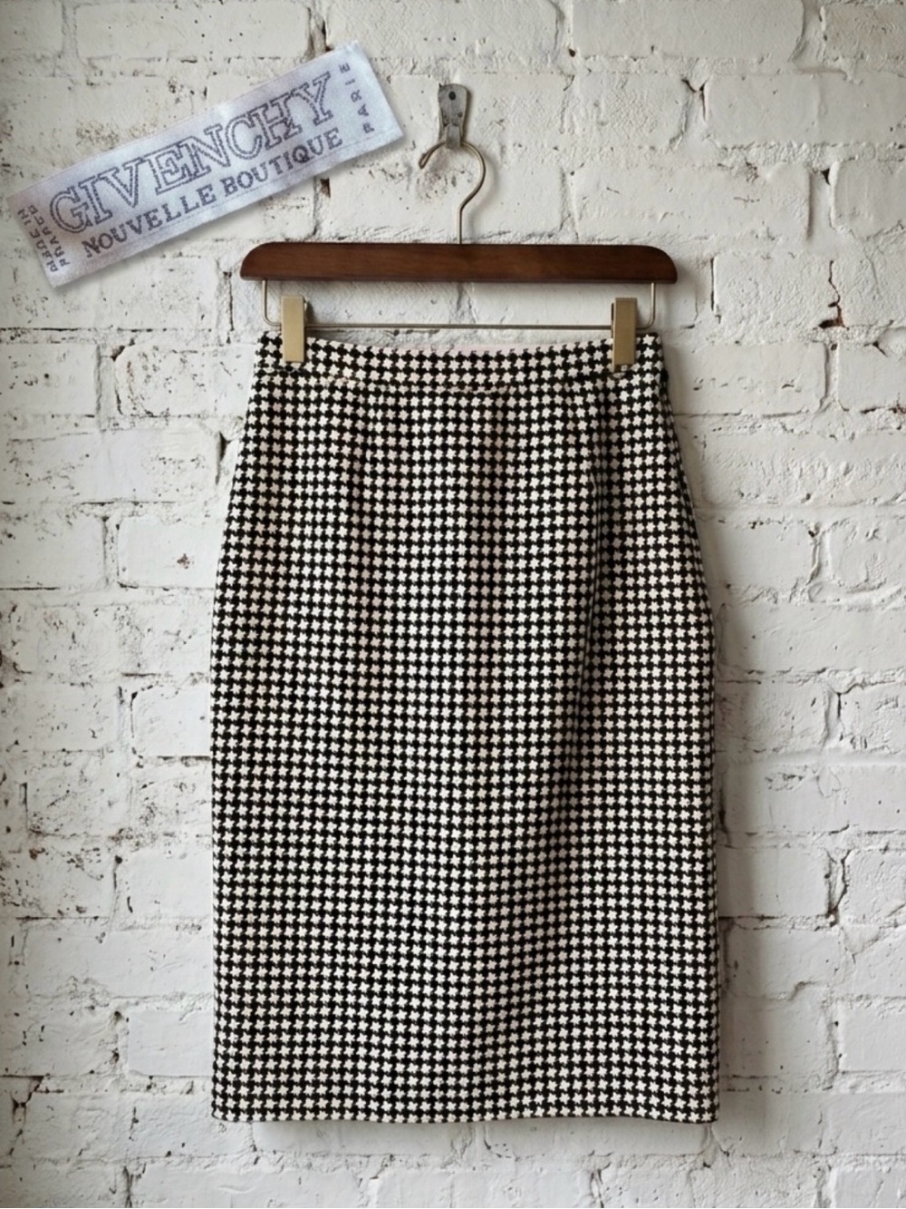 Vintage Givenchy Black White Houndstooth High Waist Pencil Skirt Office Siren 6